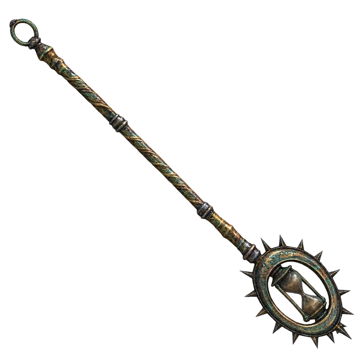 Guild Wars 1 Hourglass Staff with a rotating hourglass inside its circular head