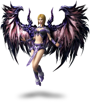 Fantasy character with purple wings illustrating the Aion Wings emote key