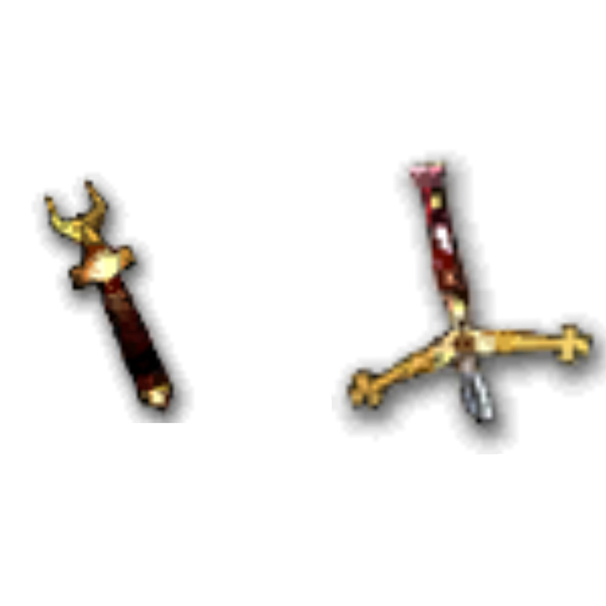 Sword pommel and hilt upgrade icons with gold fittings and red grips in Guild Wars 1