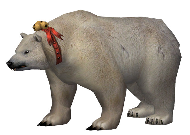Miniature Polar Bear wearing a red collar with gold bells in Guild Wars 1
