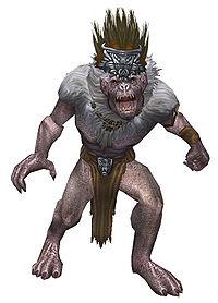 Grawl miniature with gray fur and a tall brown crest in Guild Wars 1