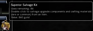 Guild Wars 1 screenshot of a Superior Salvage Kit with 86 uses remaining