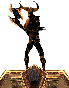 The Deep Hall of Monuments statue holding a large axe in Guild Wars 1