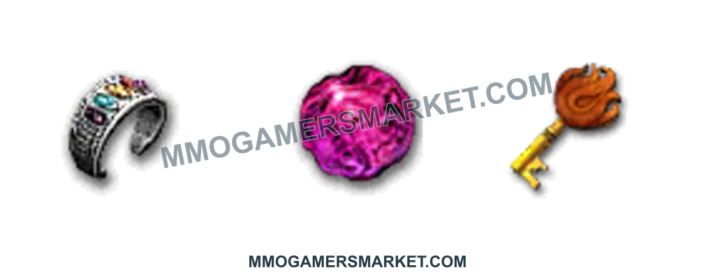 Guild Wars 1 currency bundle: Armbraces of Truth, Globs of Ectoplasm and Zaishen Keys. Four package sizes. Transparent background.. MMOGAMERSMARKET.COM watermark; transparent background.