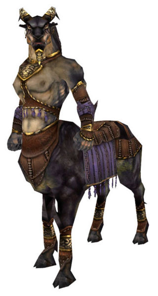 Zhed Shadowhoof centaur miniature with gold accessories and purple cloth in Guild Wars 1 Pre-Searing