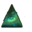 Miniature Eye of Janthir with a glowing eye inside a green triangle in Guild Wars 1
