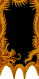Black guild cape with an orange ornamental trim in Guild Wars 1