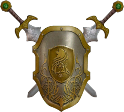 Gold shield with crossed swords for Guild Wars 1 campaign mission services