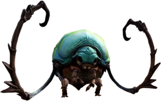 Blue-shelled Roller Beetle mount with reins in Guild Wars 2