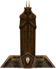 Underworld Hall of Monuments statue on a tall pedestal with a skull emblem in Guild Wars 1